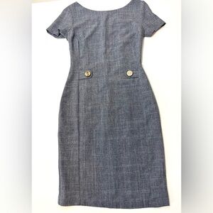 Dioni Gray Sheath Dress Women Short Sleeve Professional Knee Length Flax Small